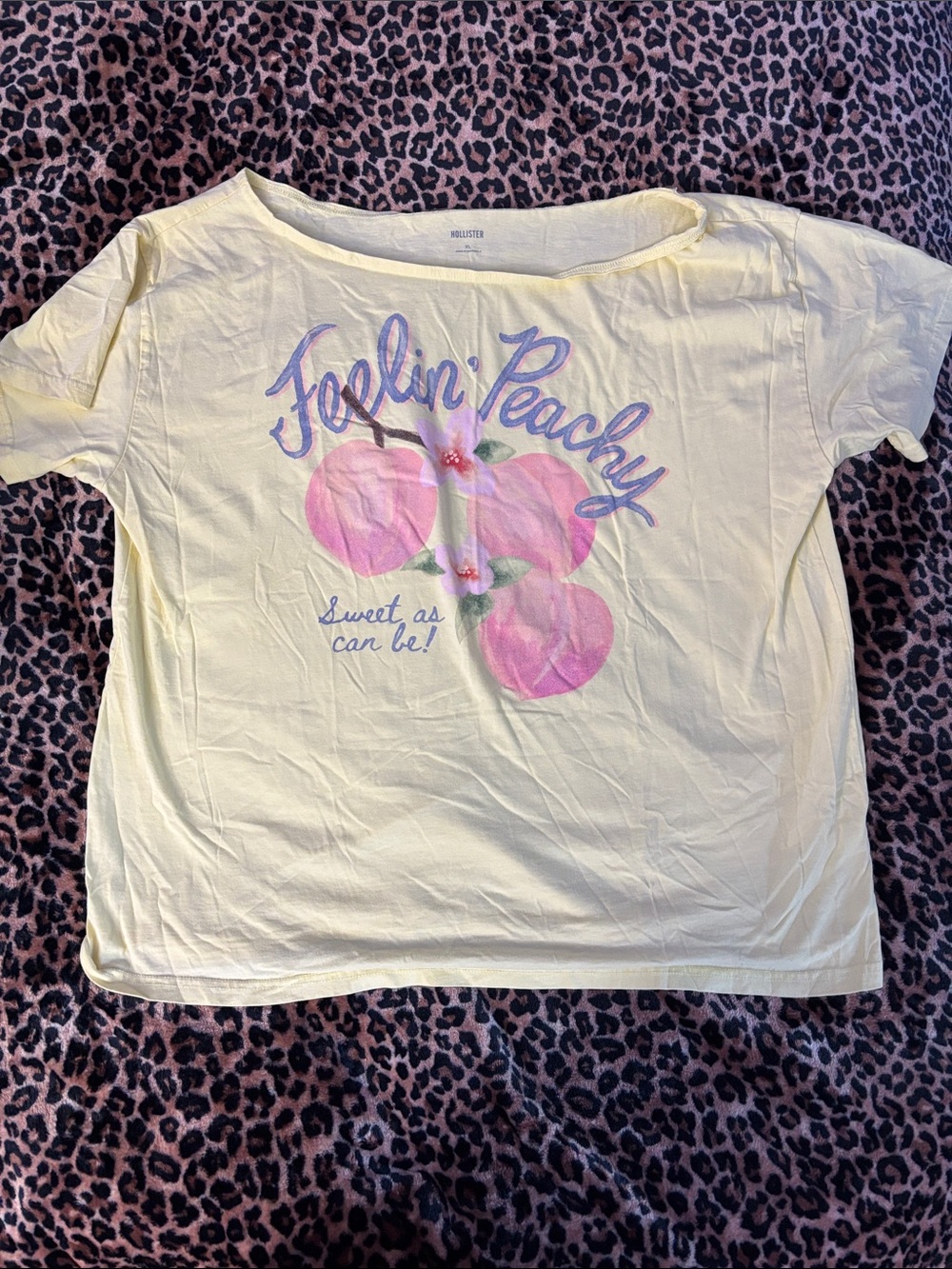 Hollister Yellow Tee with Pink Peach Graphic